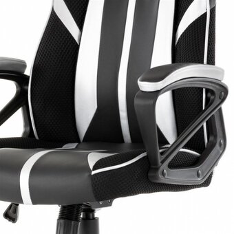 Herní křeslo Y341 s houpacím mechanismem a stříbrnou ekokůží - 4