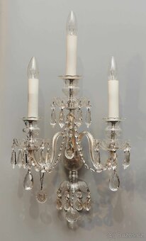 Párové tereziánské nástěnné lampy s křišťálovými ověsy - 4
