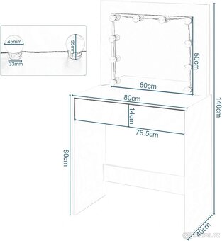 EUGAD Toaletní stolek s LED osvětlení, 80 x 40 cm - 4