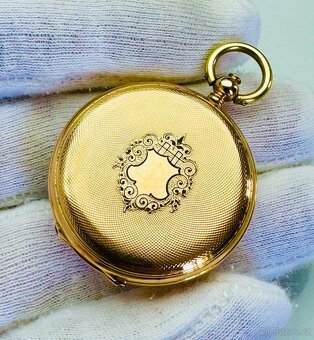 14K ZLATÉ KAPESNÍ HODINKY KLÍČOVKY SE SMALTEM - 4