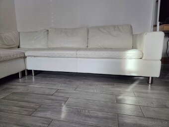 Gauč do U, sedací souprava do U, bily, kožený, - 4