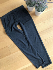 Tmavě šedé vzorované kalhoty s hedvábím Benetton Slim 38 - 4