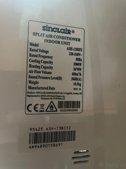 Prodám klimatizaci Sinclair ASH-13BIF2 3,5kW - 4
