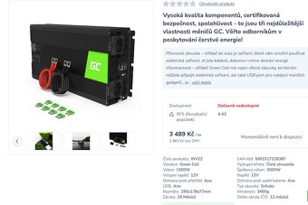 Green Cell INV22 Měnič napětí z 12V na 230V, 1500W | 3000W - - 4