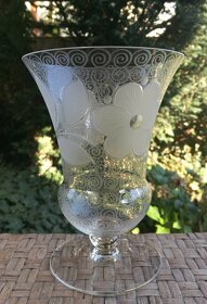 VÁZA - pohár - sklo s leptaným dekorem květin - 4