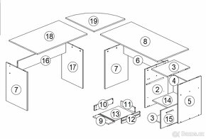 Sestava psacích stolů - 2x levý dub, 1x pravý bílý malovaný - 4