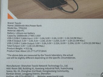 NOVÁ powerbanka Toocki 20000mAh 22.5W s integr.kabelem USB-C - 4