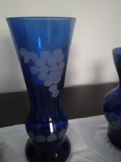 Váza, Karafa, cukrenka - modré broušené sklo - 4