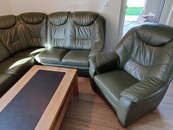 Rohová, kožená rozkládací sedací souprava - 4