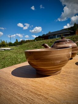 Keramická čajová souprava – točená hnědá glazura - 4