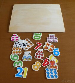 Dřevěné puzzle na desce 20 kusů -  číslice a zvířátka - 4