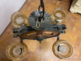 Starý kovaný lustr. Kolo + 4 lucerny - 4