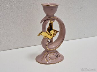 Růžový porcelán - Chodov- svícen zlacený - 4