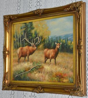 Zámecký obraz - Jelen s laní - olej na plátně - 4