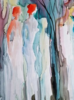 MOSHE LEIDER - Ľudia, /Moderný figuratívny akvarel/ - 4