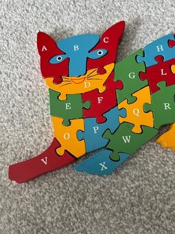 Dřevěné puzzle kočičky s písmenky a číslicemi - 4