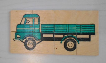 Dřevotřískové puzzle kostičky Auta 6 motivů x 8 kostek - DE - 4