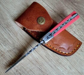 růžový Damaškový nůž CLASSIC 16,5cm, ručně vyroben + pouzdro - 4