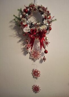 Věnec Vánoční  červeno-růžový - 4