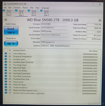 4ks 2TB SSD M.2 WD Blue SN580 PCIe 4.0 NVMe - 4
