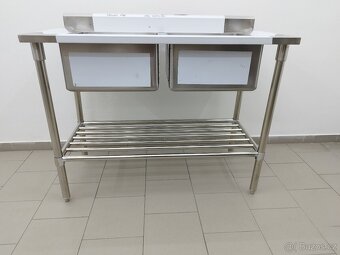 Nerezový dvoudřez hluboký s policí, sifonem - 4