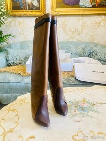 Givenchy Brown Leather Tall Wedge Boots kozačky vel.38,5 - 4