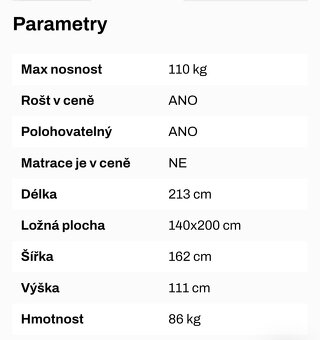 Manželská postel 140x200cm s úložným prostorem a polohovatel - 4