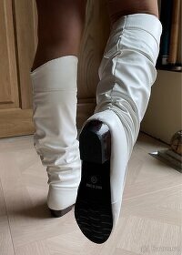 krásné, elegantní kozačky, dámské, bílé, - 4