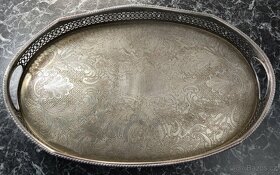 ALPAKA Starožitný okrasný oválný tác. 883g, 36cm x 24cm - 4