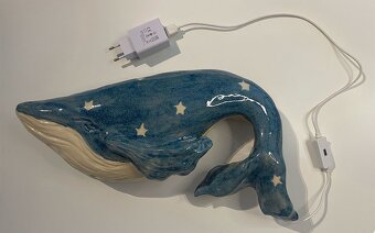 Modrá velryba keramická noční lampička. Teplá LED USB senzor - 4