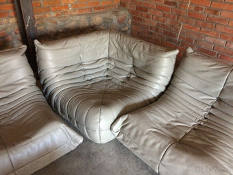Togo Ligne Roset pravá KŮŽE šedá, 5 dílů (3, 2, 1, rohový a - 4