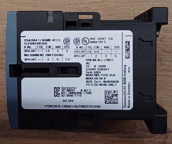 Výkonový stykač Siemens 3RT2015-1BB42, AC-3, 3KW/400V, 1NC - 4