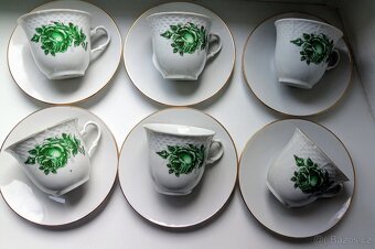 Čajový servis Thun Natalie č. 52 – zelená růže (6 šálků, 6 p - 4