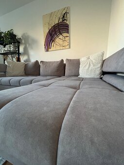 Rohová sedací souprava, světle šedá látka, pravý roh - 4