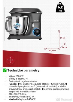 Kuchyňský planetární robot 2 misky v sadě MPM MRK-20 2600 W - 4