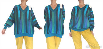 Vintage 80s pánský modrozelený svetr s visačkou - 4