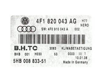 Řídící jednotka klimatizace 4F1820043AG Audi A6 C6 4F 2006 - 4