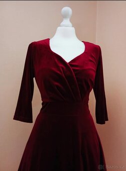 Sametové retro vintage rudé šaty - 4