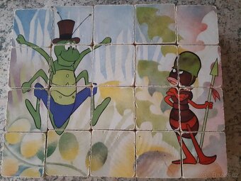 retro dřevěné obrázkové kostky Včelka Mája - 4