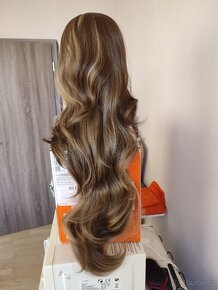 Nová dlouhá přirozená Lacefront paruka s melírem - 4