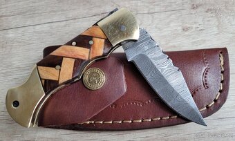 kapesní Damaškový nůž CLASSIC 16,5cm s koženým pouzdrem, ruč - 4