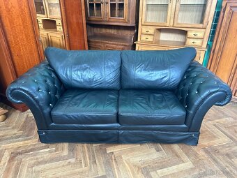 Chesterfield kožená sedací souprava 3+1 černá, - 4