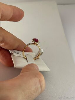Zlatý prsten Briliantový + rubín - 4