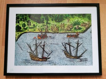 Obraz - rytina 16. st. reprodukce Amerika indiáni - 4