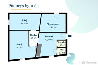 Prodej byt 3+1 s parkovacím stáním, 57,2 m2, Český Krumlov, - 4