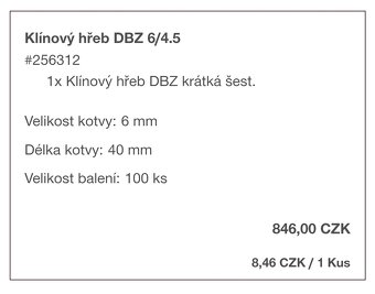 Hilti ocelová stropní kotva DBZ 6/4,5 - 4
