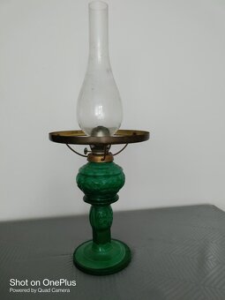 Starožitná malachitová petrolejová lampa výška 50 cm - 4