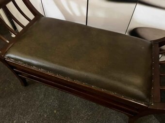 Krásná Antik lavička s koženým Polstrováním - 4