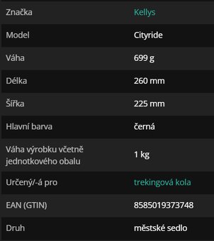 Sedlo na kolo - Kellys Cityride Gel (černé) - 4