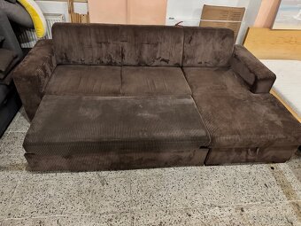 Hezká hnědá Rozkládací rohová sedací souprava manšestr - 4